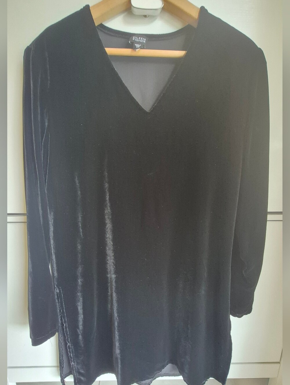 Eileen Fisher Black Silk Velvet V-Neck Tunic - Sz XS - EUC - Capsule Minimalist